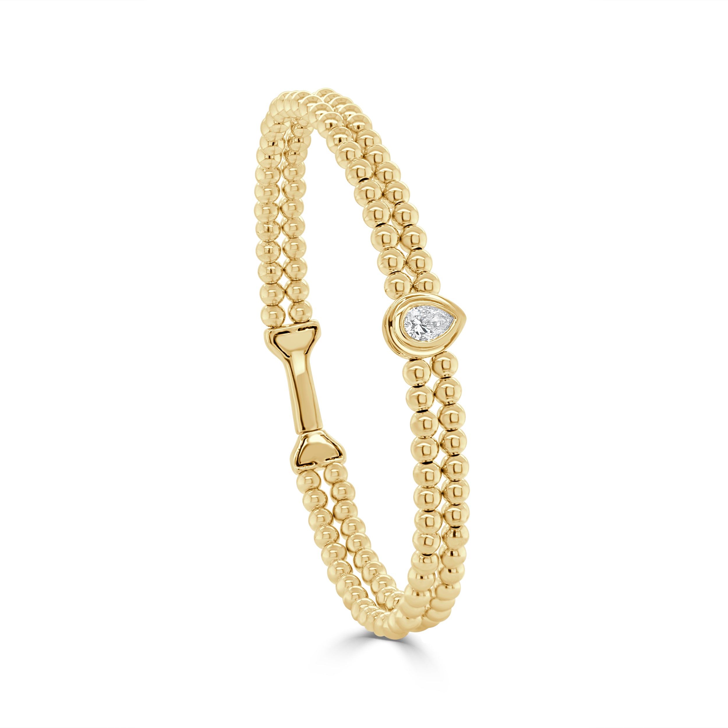 14K Gold Diamond Double Row Beaded Flexible Bangle - 0.30 CT