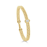 14K Gold Diamond Double Row Beaded Flexible Bangle - 0.30 CT