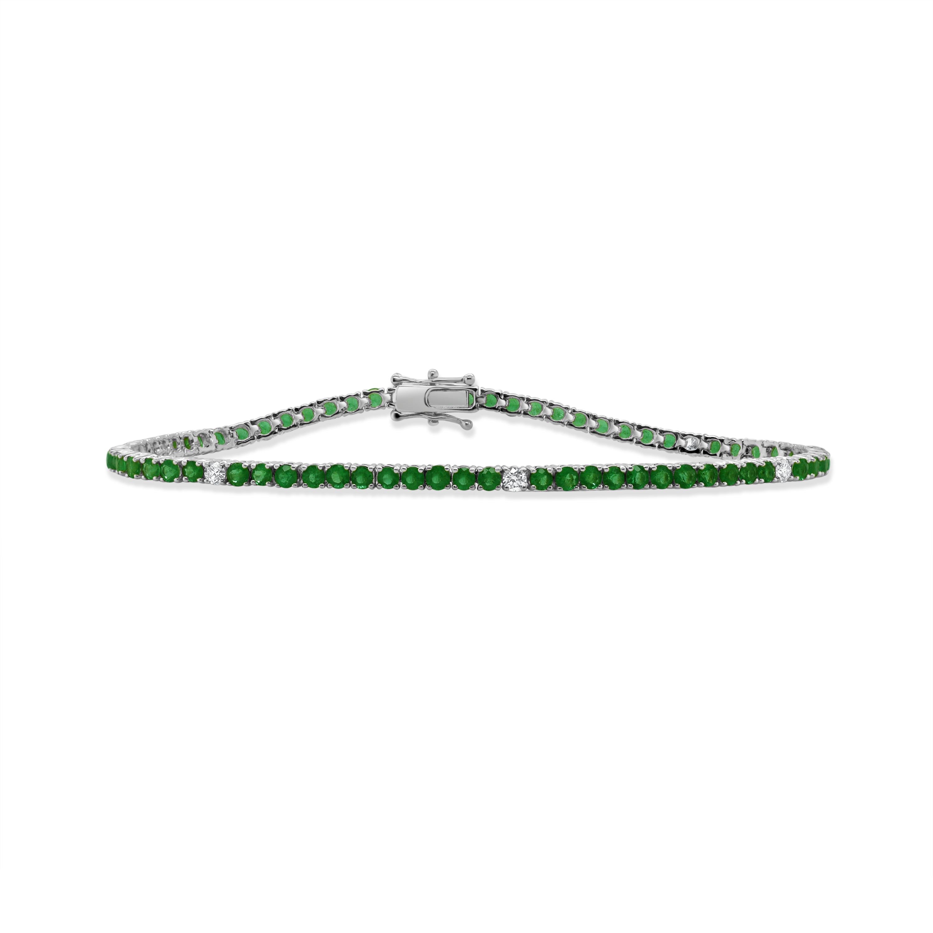 14K Gold Diamond & Emerald Tennis Bracelet - 3.96 CT