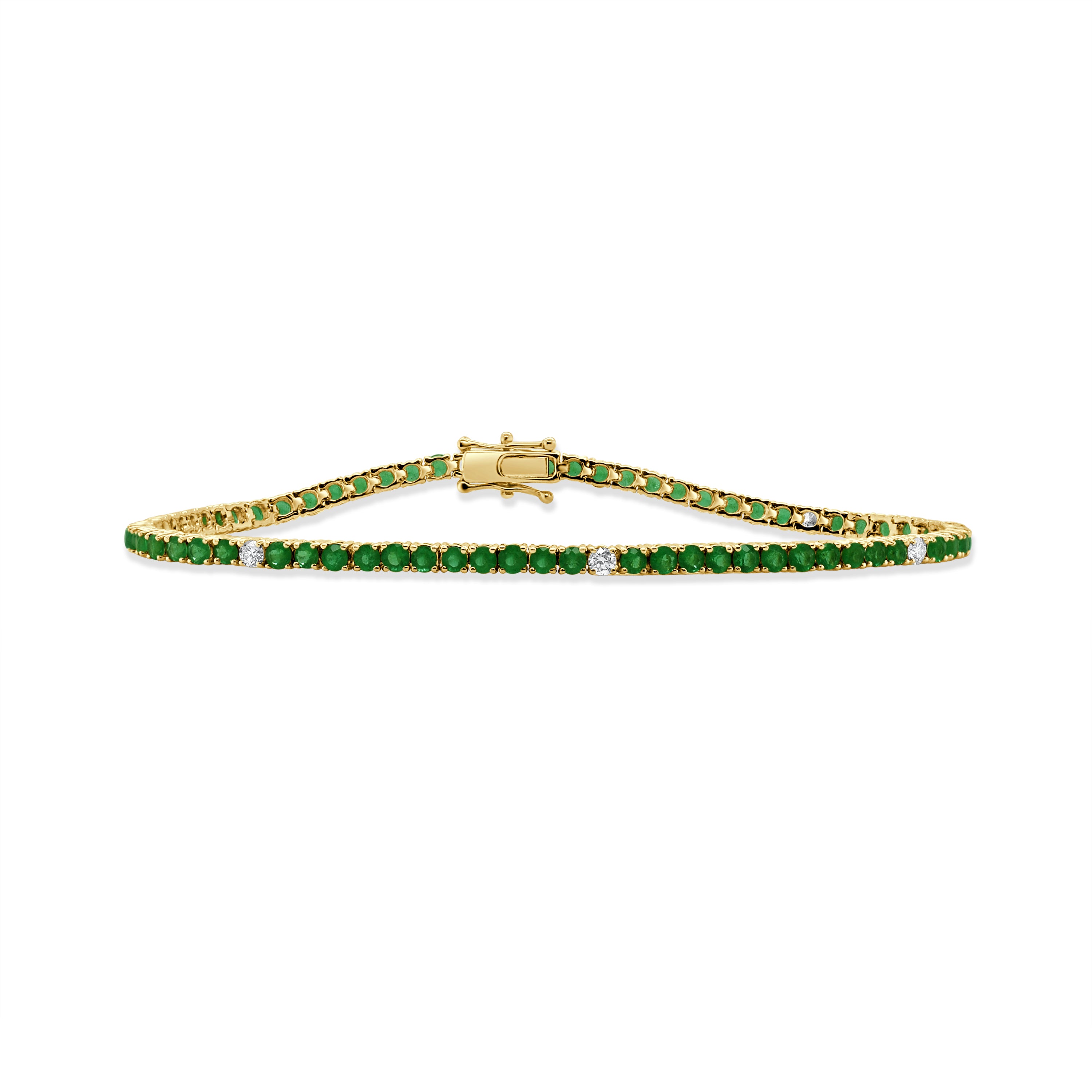 14K Gold Diamond & Emerald Tennis Bracelet - 3.96 CT