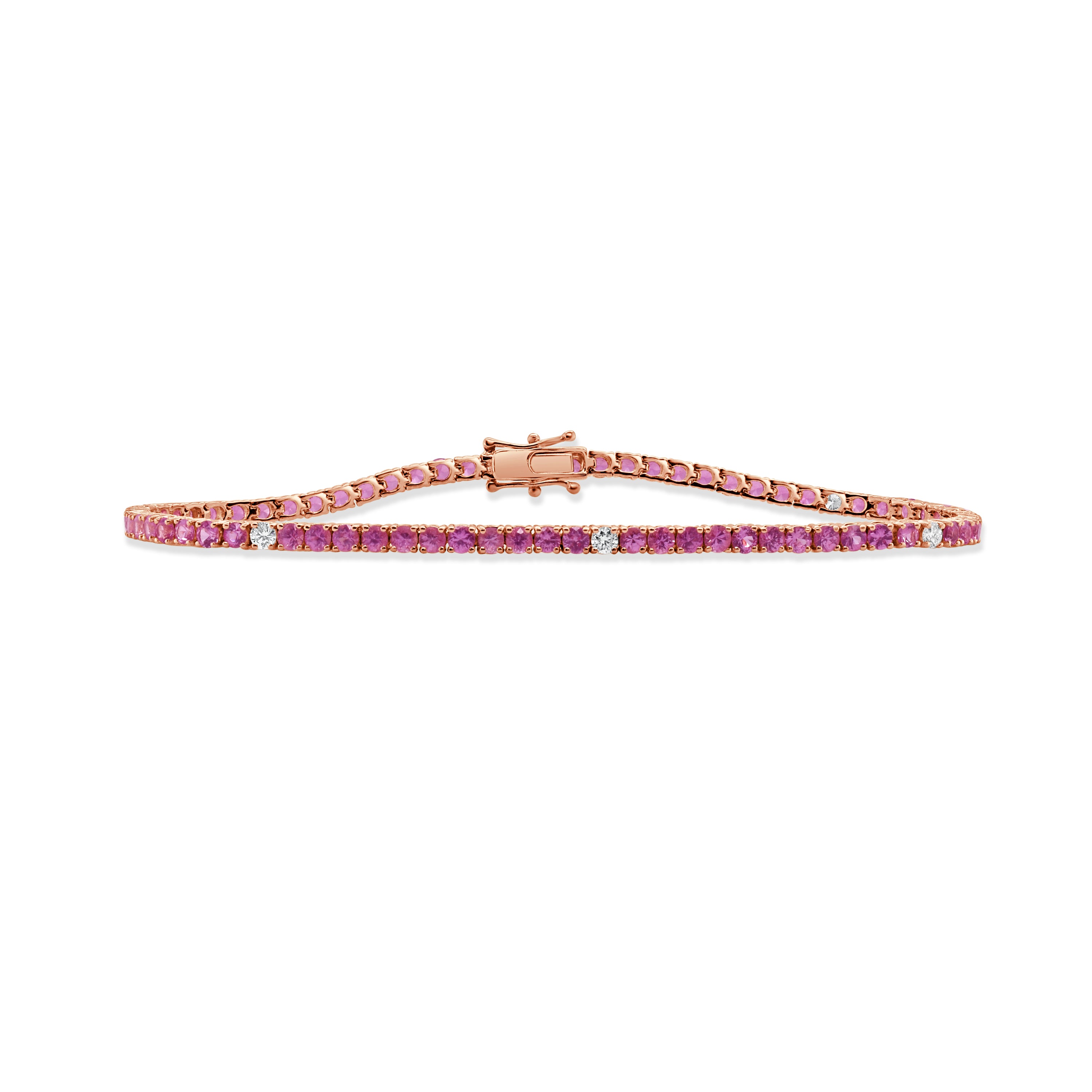 14K Gold Diamond & Pink Sapphire Tennis Bracelet