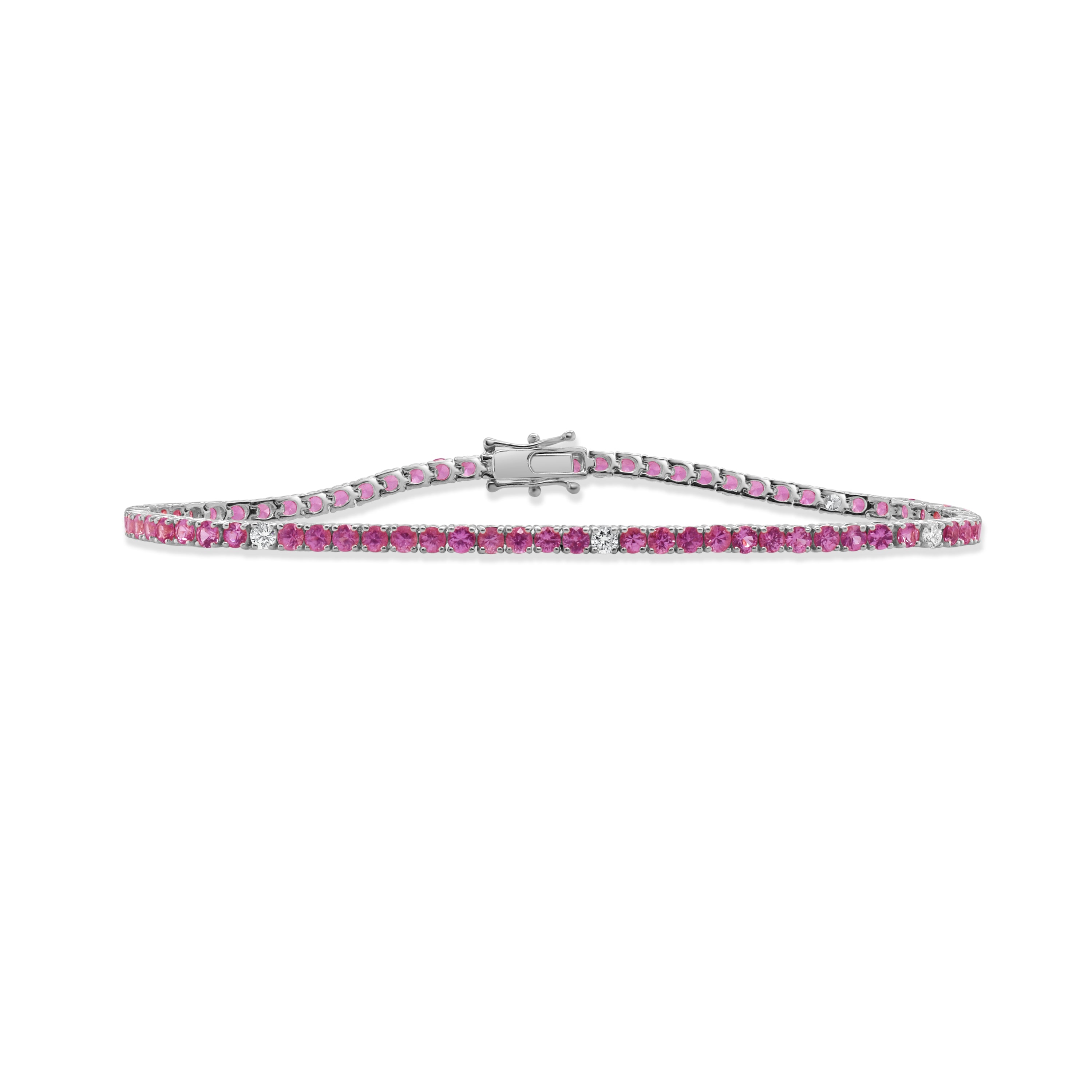 14K Gold Diamond & Pink Sapphire Tennis Bracelet