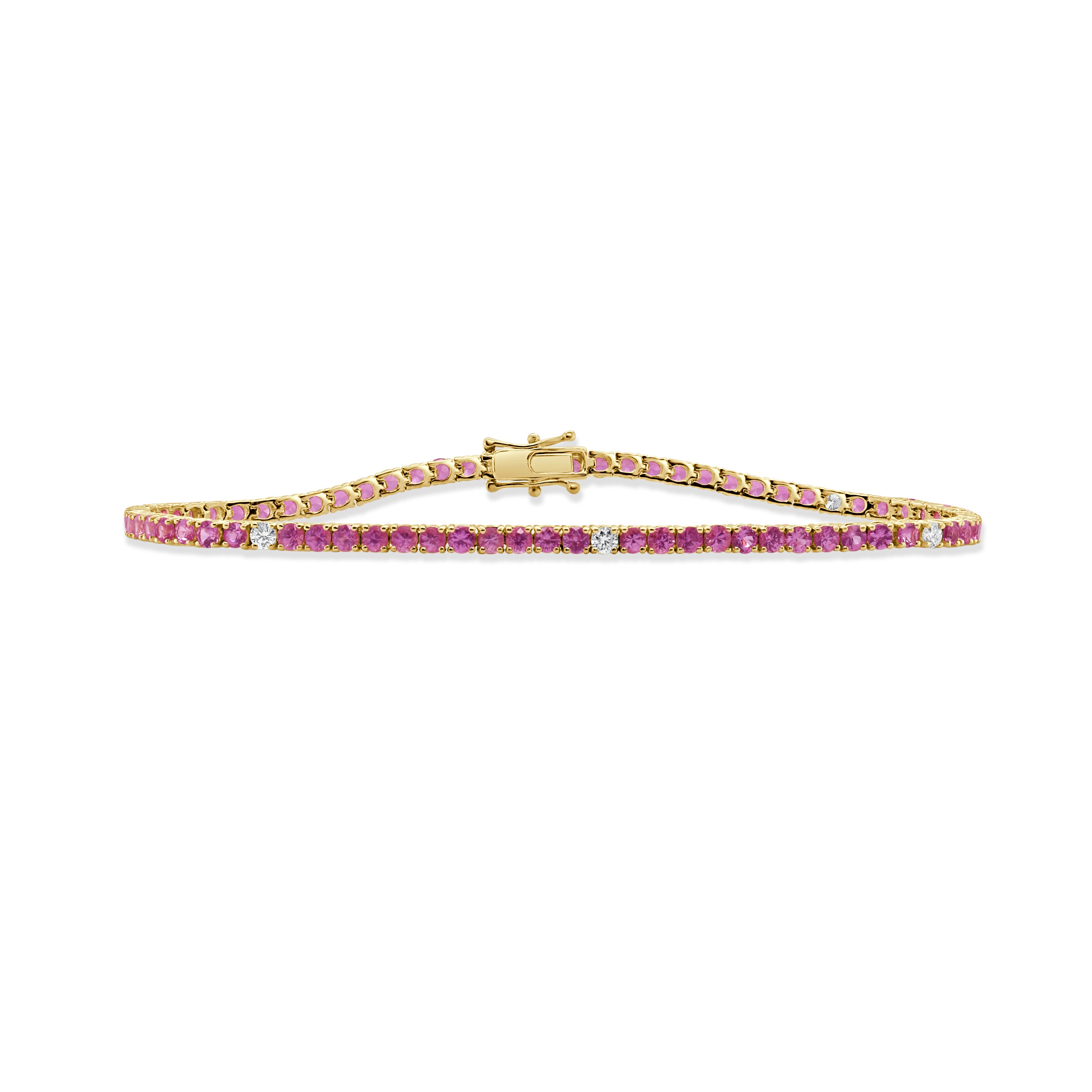 14K Gold Diamond & Pink Sapphire Tennis Bracelet