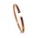 14K Gold Rainbow Diamond & Sapphire Tennis Bangle- 3.18 CT