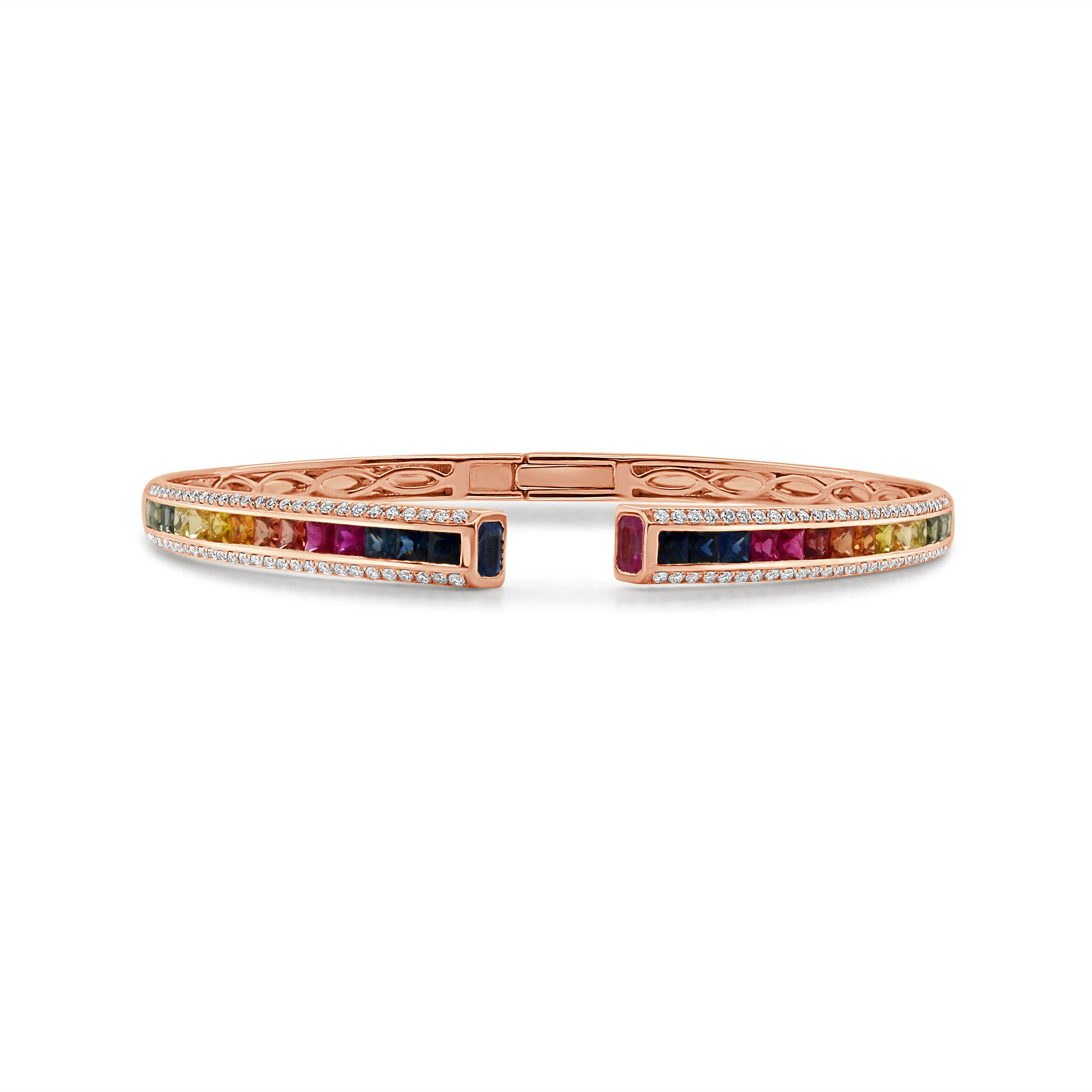 14K Gold Rainbow Diamond & Sapphire Tennis Bangle- 3.18 CT