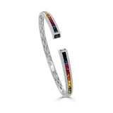 14K Gold Rainbow Diamond & Sapphire Tennis Bangle- 3.18 CT