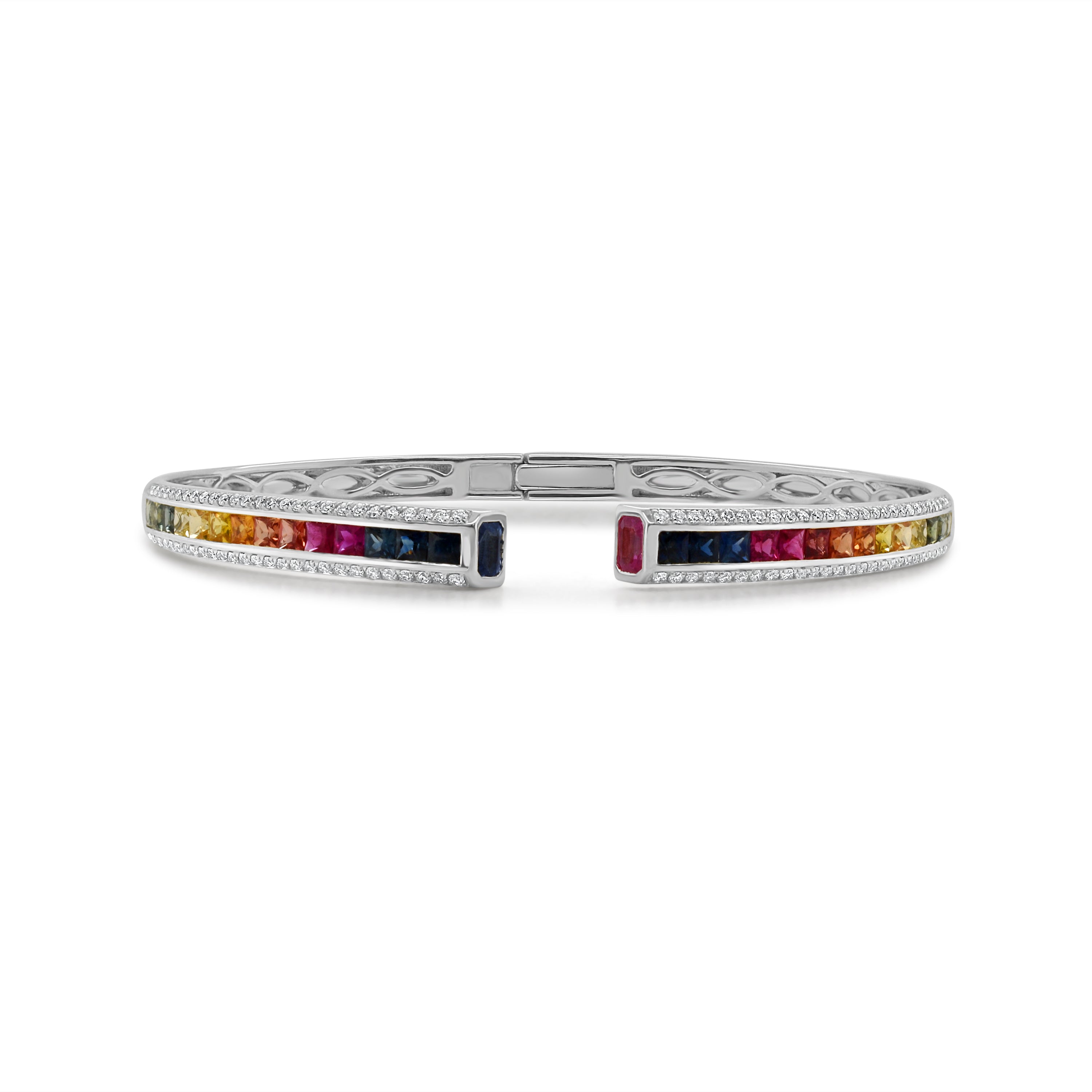 14K Gold Rainbow Diamond & Sapphire Tennis Bangle- 3.18 CT