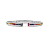 14K Gold Rainbow Diamond & Sapphire Tennis Bangle- 3.18 CT