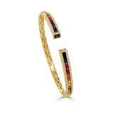 14K Gold Rainbow Diamond & Sapphire Tennis Bangle- 3.18 CT