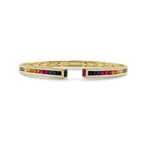 14K Gold Rainbow Diamond & Sapphire Tennis Bangle- 3.18 CT