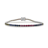 14K Gold Rainbow Sapphire Tennis Bracelet - 5.12 CT