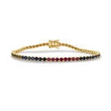 14K Gold Rainbow Sapphire Tennis Bracelet - 5.12 CT