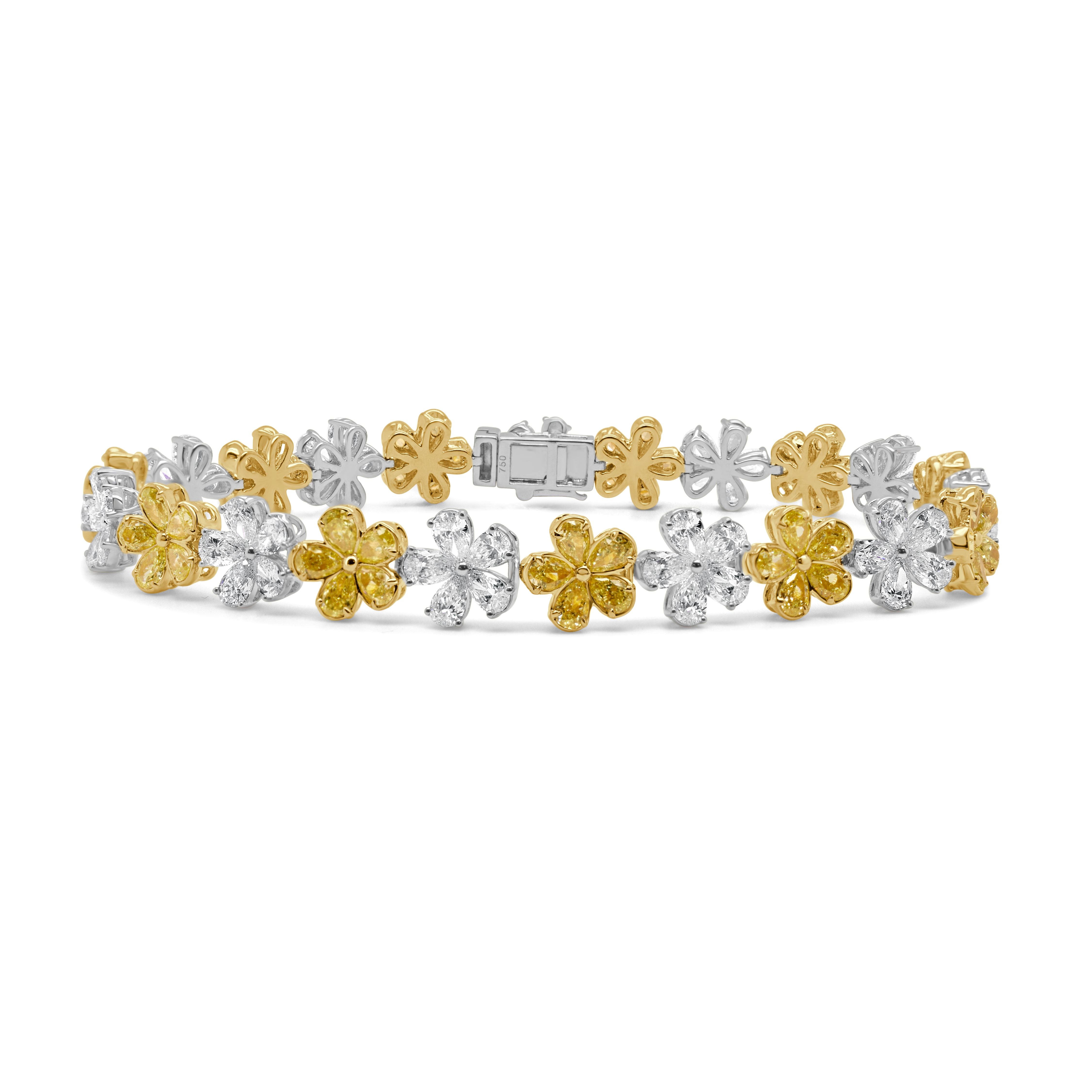18K Gold Pear Diamond & Yellow Diamond Flower Bracelet