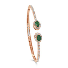 Load image into Gallery viewer, 14K Gold Emerald &amp; Diamond Cuff Bangle