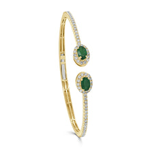 Load image into Gallery viewer, 14K Gold Emerald &amp; Diamond Cuff Bangle