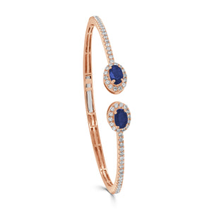14K Gold Sapphire & Diamond Cuff Bangle