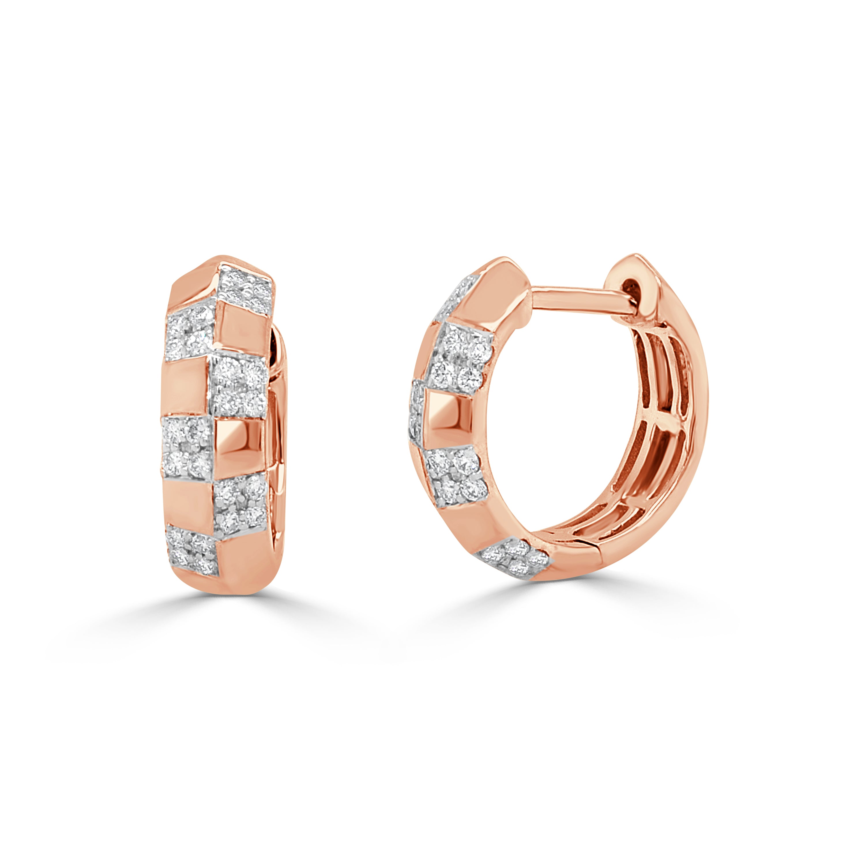 14K Gold Checkered Diamond Huggies- 0.17 CT