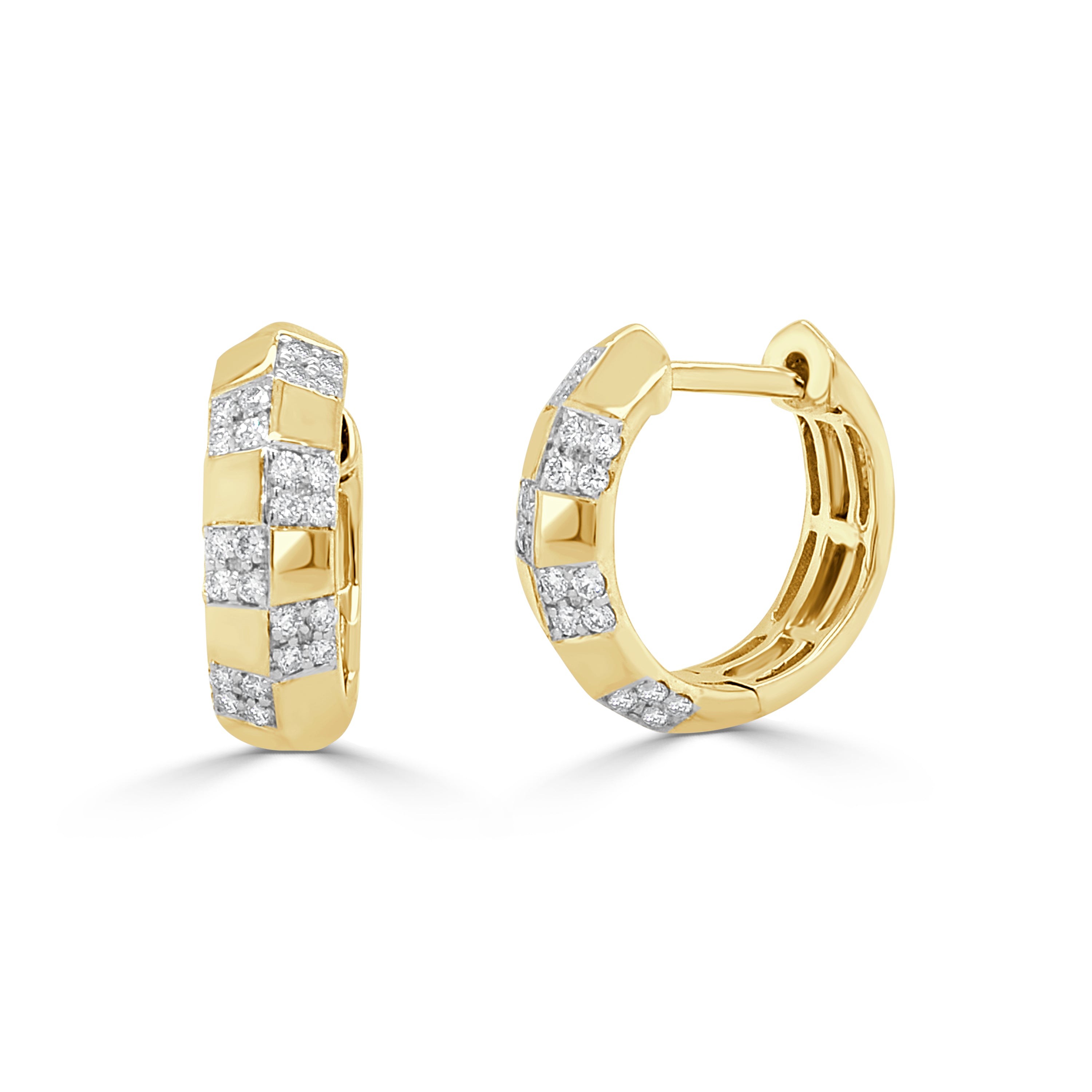 14K Gold Checkered Diamond Huggies- 0.17 CT