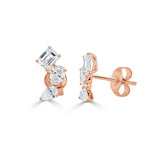 14K Gold Multi Shape Diamond Stud Earrings - 1.42 CT