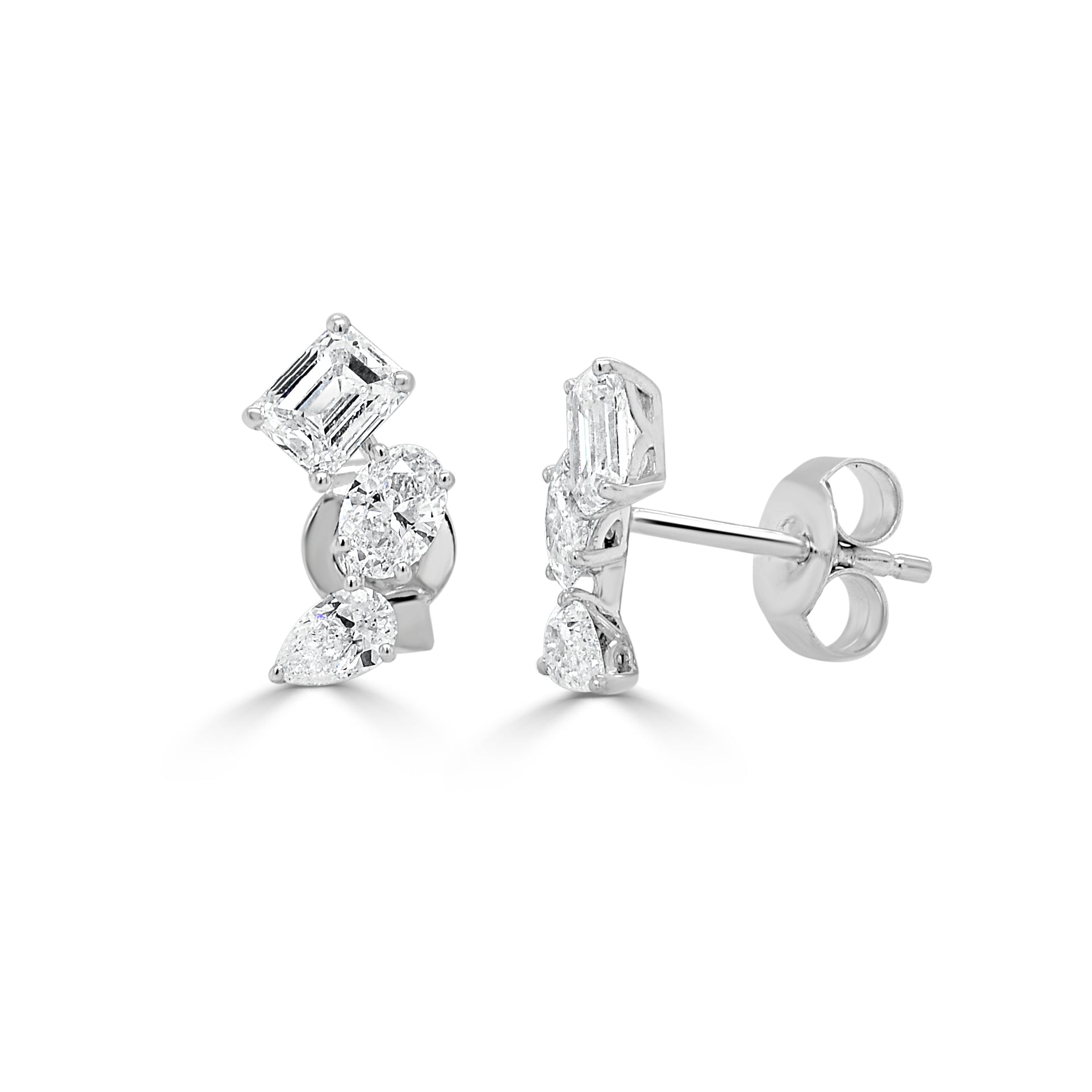 14K Gold Multi Shape Diamond Stud Earrings - 1.42 CT