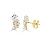 14K Gold Multi Shape Diamond Stud Earrings - 1.42 CT