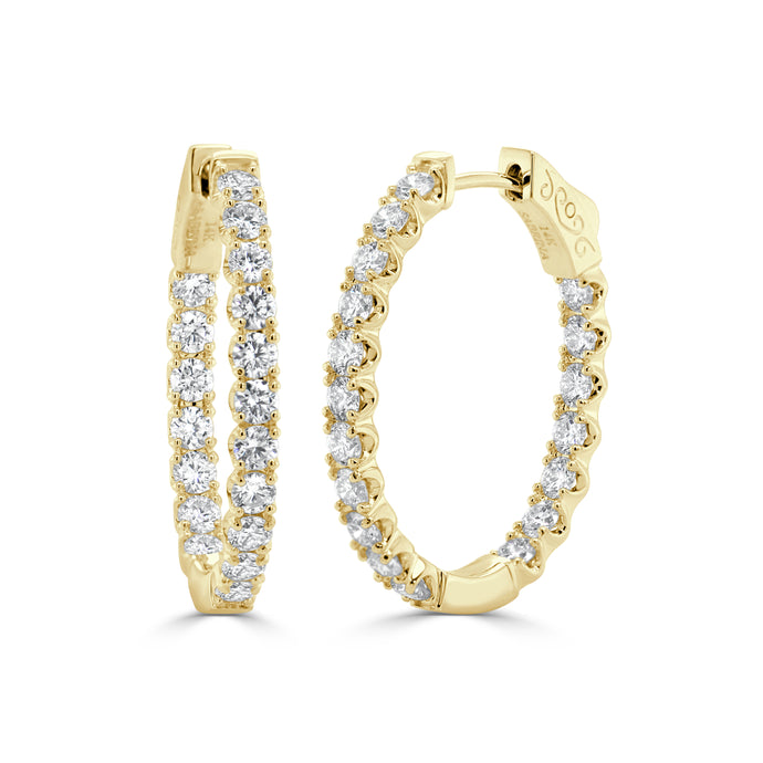 14K Gold Round Diamond Hoop Earrings