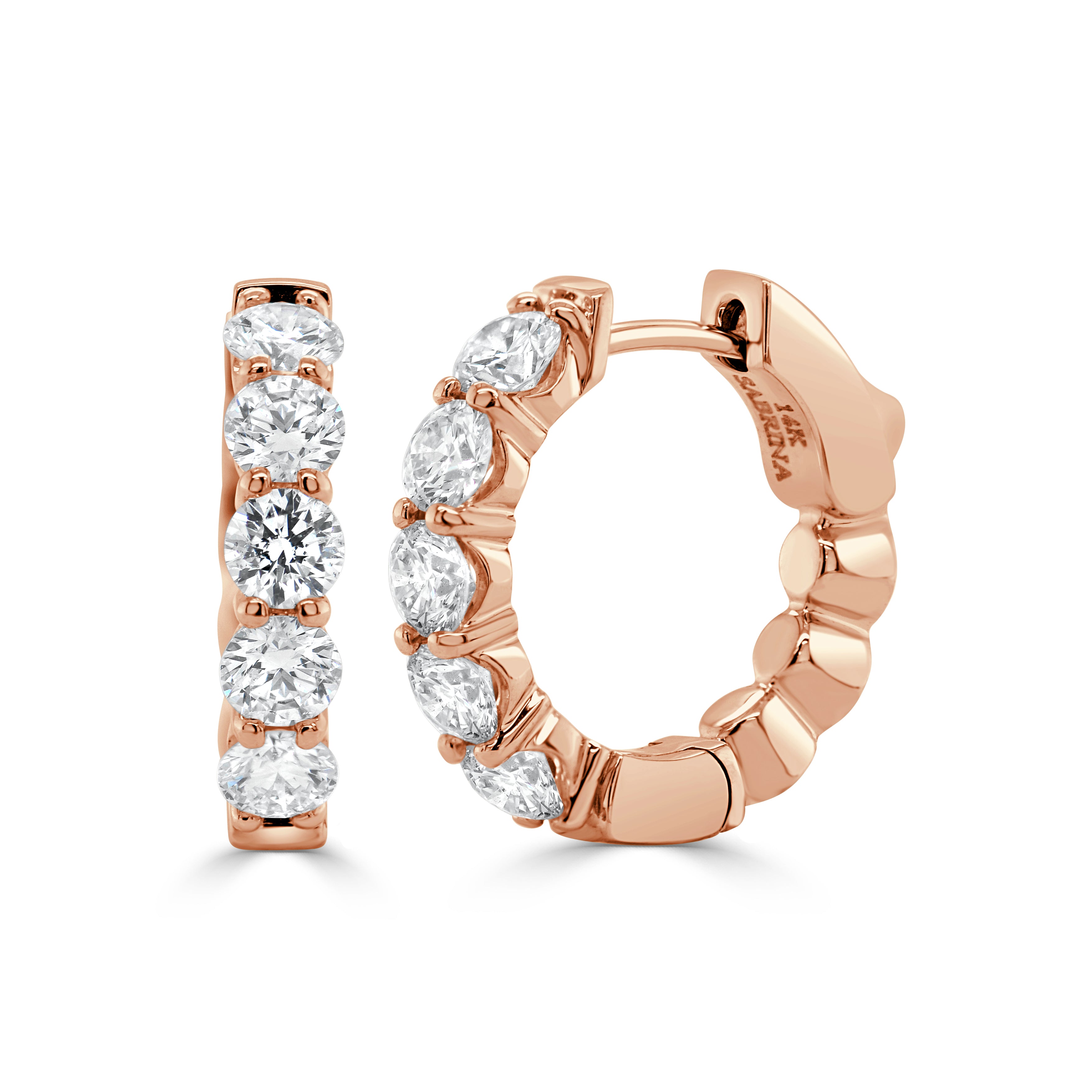 14K Gold Round Diamond Huggies - 1.95ct