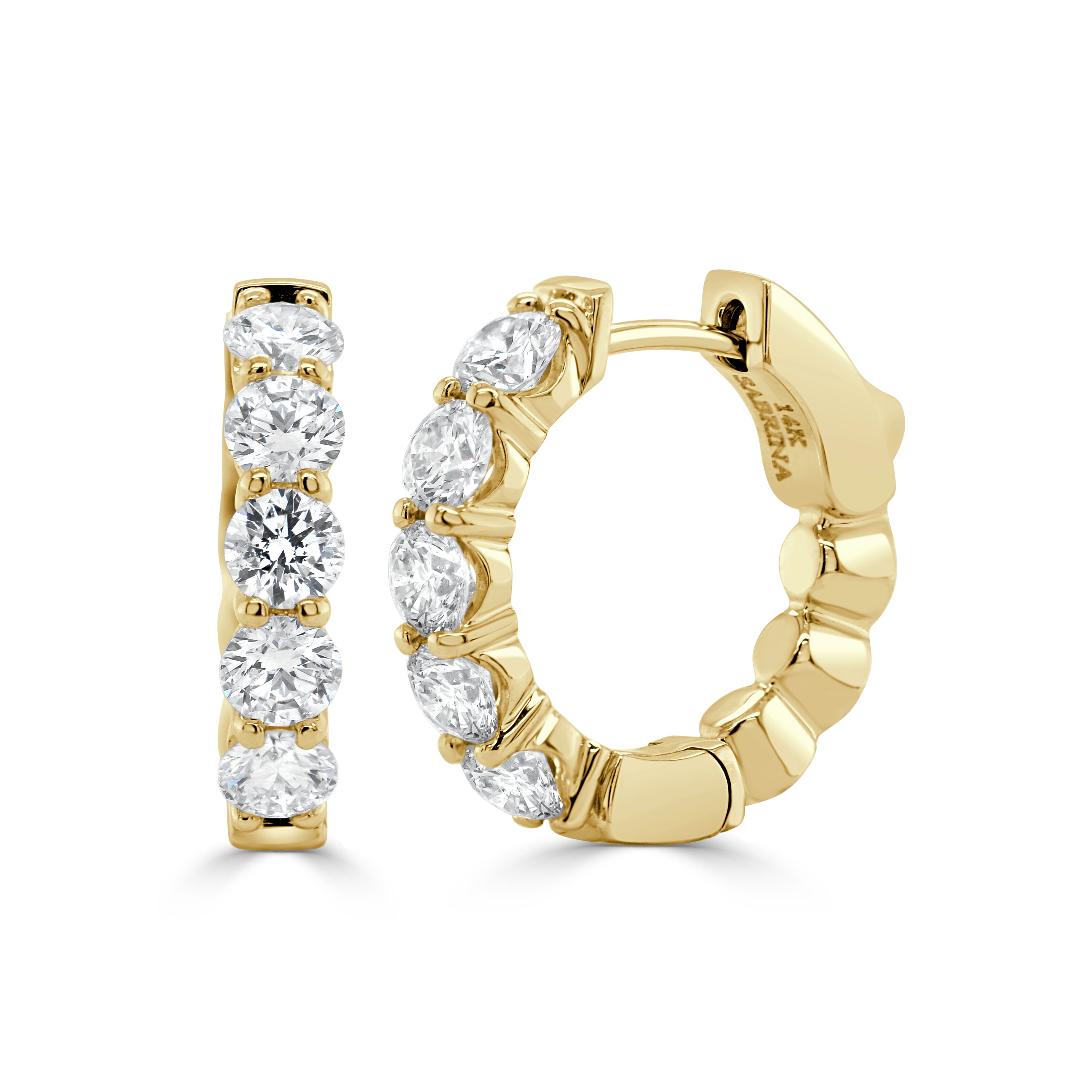 14K Gold Round Diamond Huggies - 1.95ct