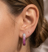 14K Gold Pink Sapphire & Diamond Hoop Earrings - 0.13 CT