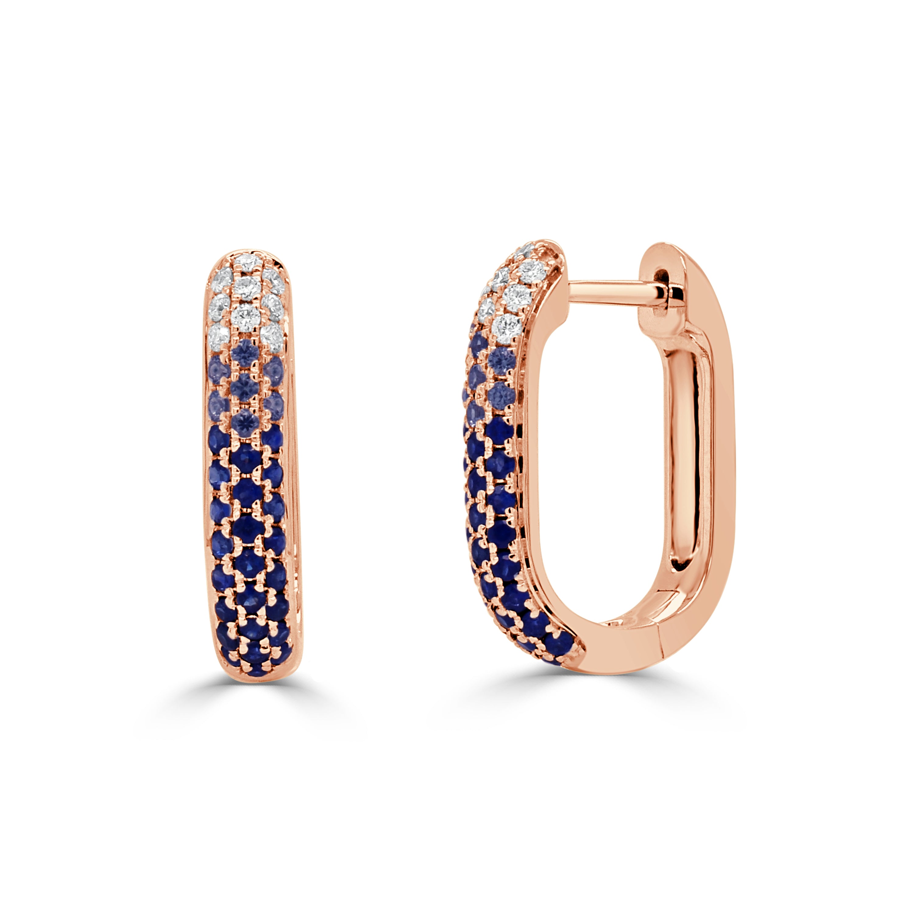 14K Gold Sapphire & Diamond Hoop Earrings - 0.13 CT