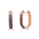 14K Gold Sapphire & Diamond Hoop Earrings - 0.13 CT