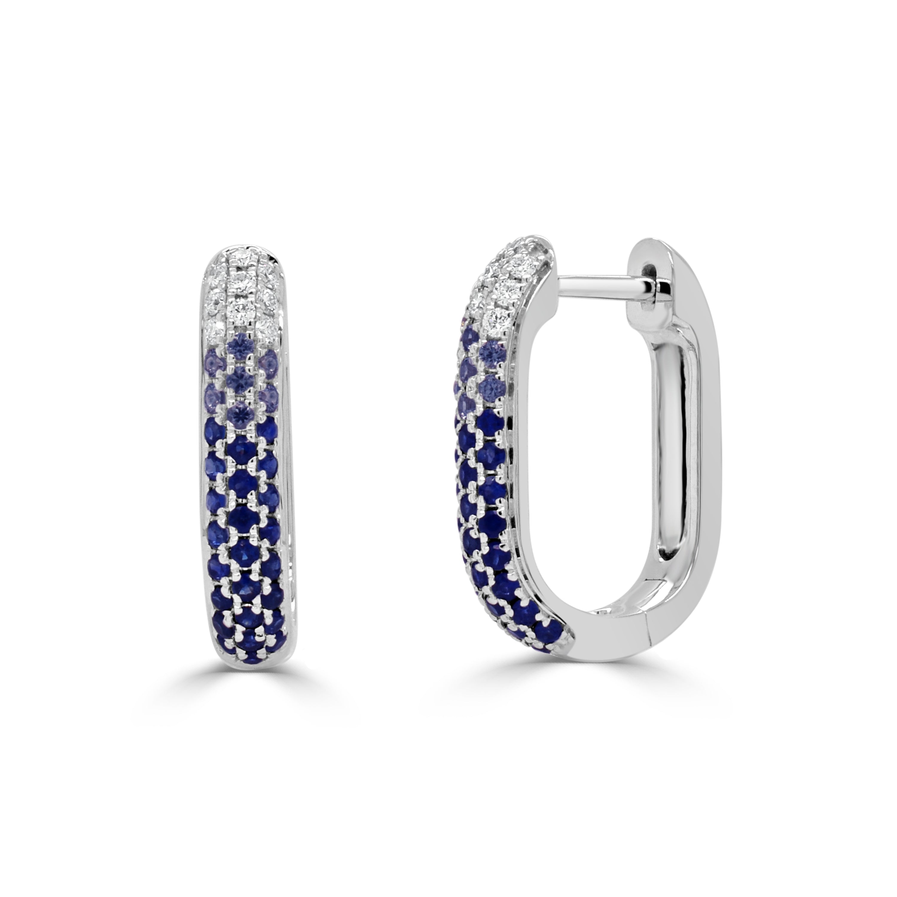 14K Gold Sapphire & Diamond Hoop Earrings - 0.13 CT