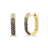 14K Gold Sapphire & Diamond Hoop Earrings - 0.13 CT