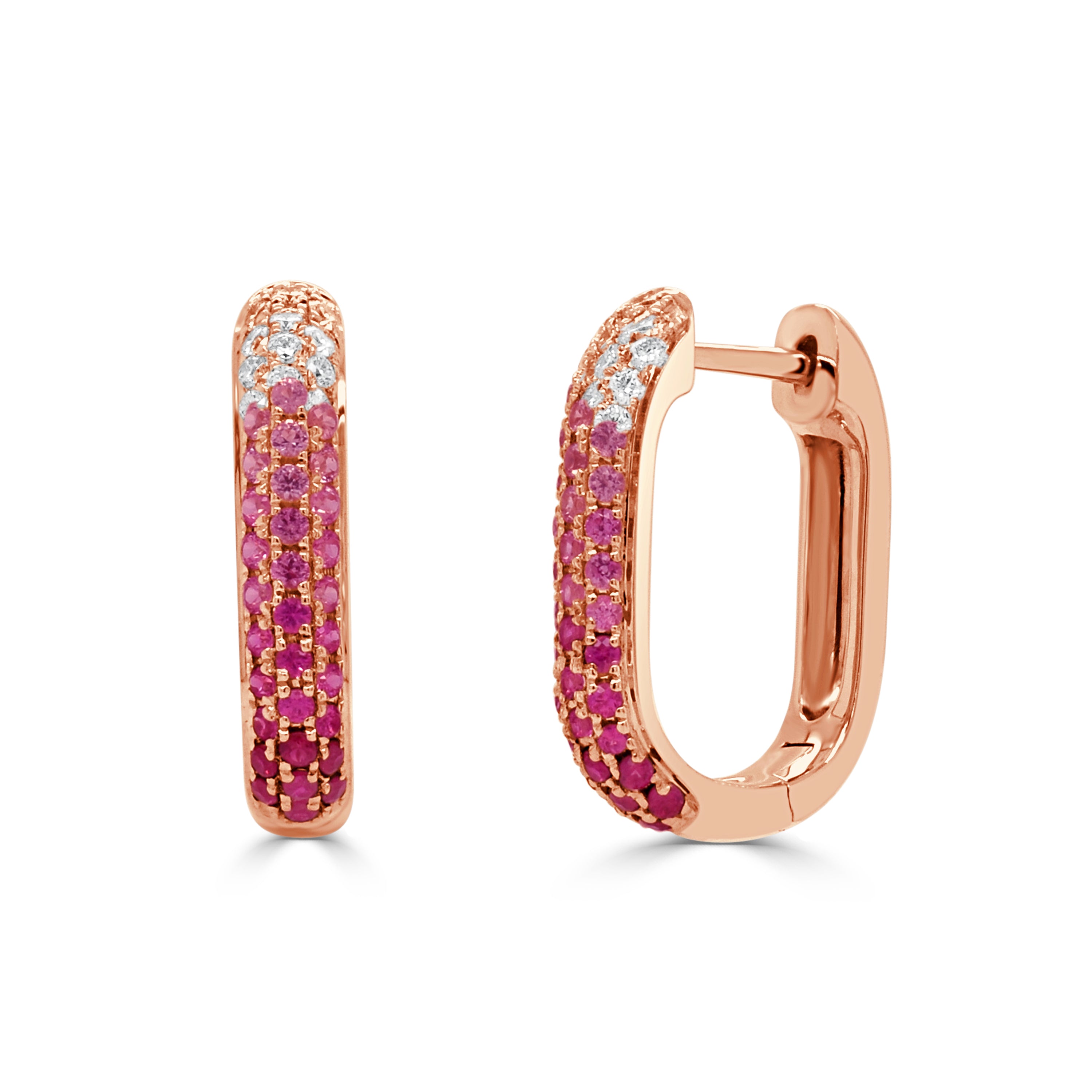 14K Gold Pink Sapphire & Diamond Hoop Earrings - 0.13 CT