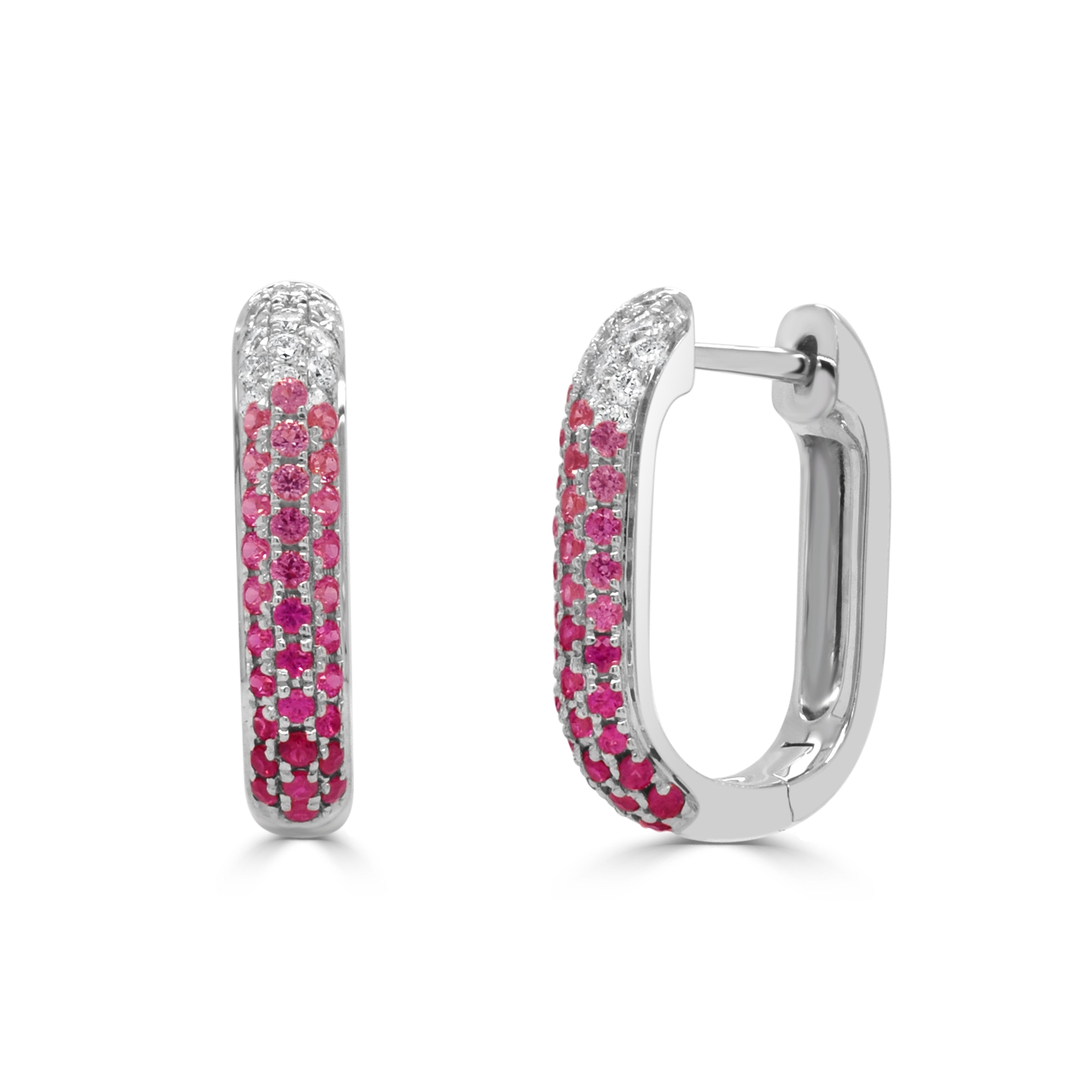 14K Gold Pink Sapphire & Diamond Hoop Earrings - 0.13 CT