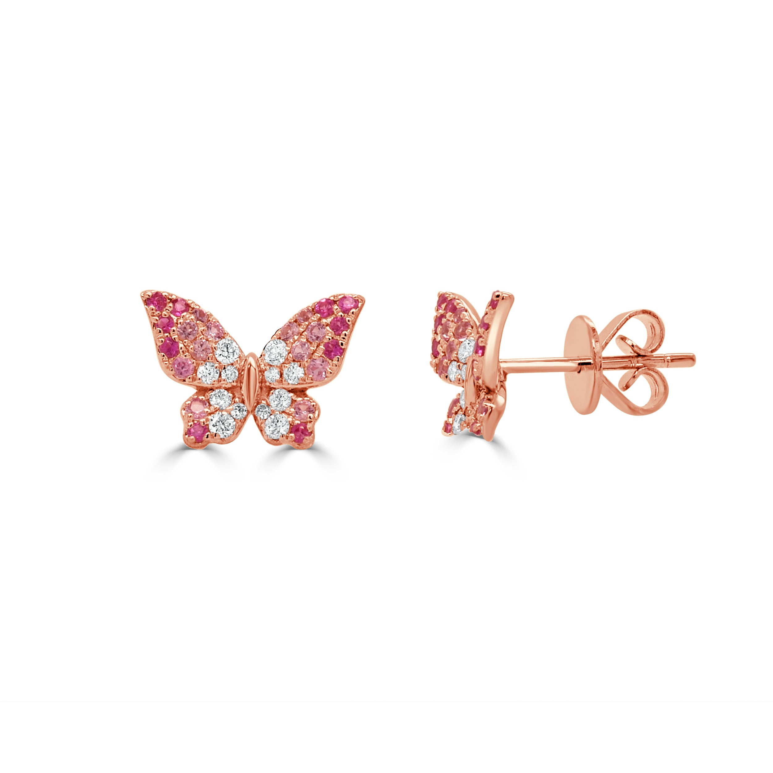 14K Gold Diamond & Pink Sapphire Butterfly Earring - 0.18 CT