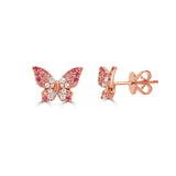 14K Gold Diamond & Pink Sapphire Butterfly Earring - 0.18 CT