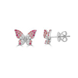 14K Gold Diamond & Pink Sapphire Butterfly Earring - 0.18 CT