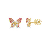 14K Gold Diamond & Pink Sapphire Butterfly Earring - 0.18 CT