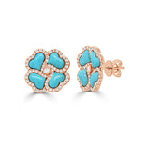 14K Gold Diamond & Turquoise Flower Earring - 0.48 CT