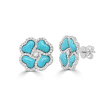14K Gold Diamond & Turquoise Flower Earring - 0.48 CT