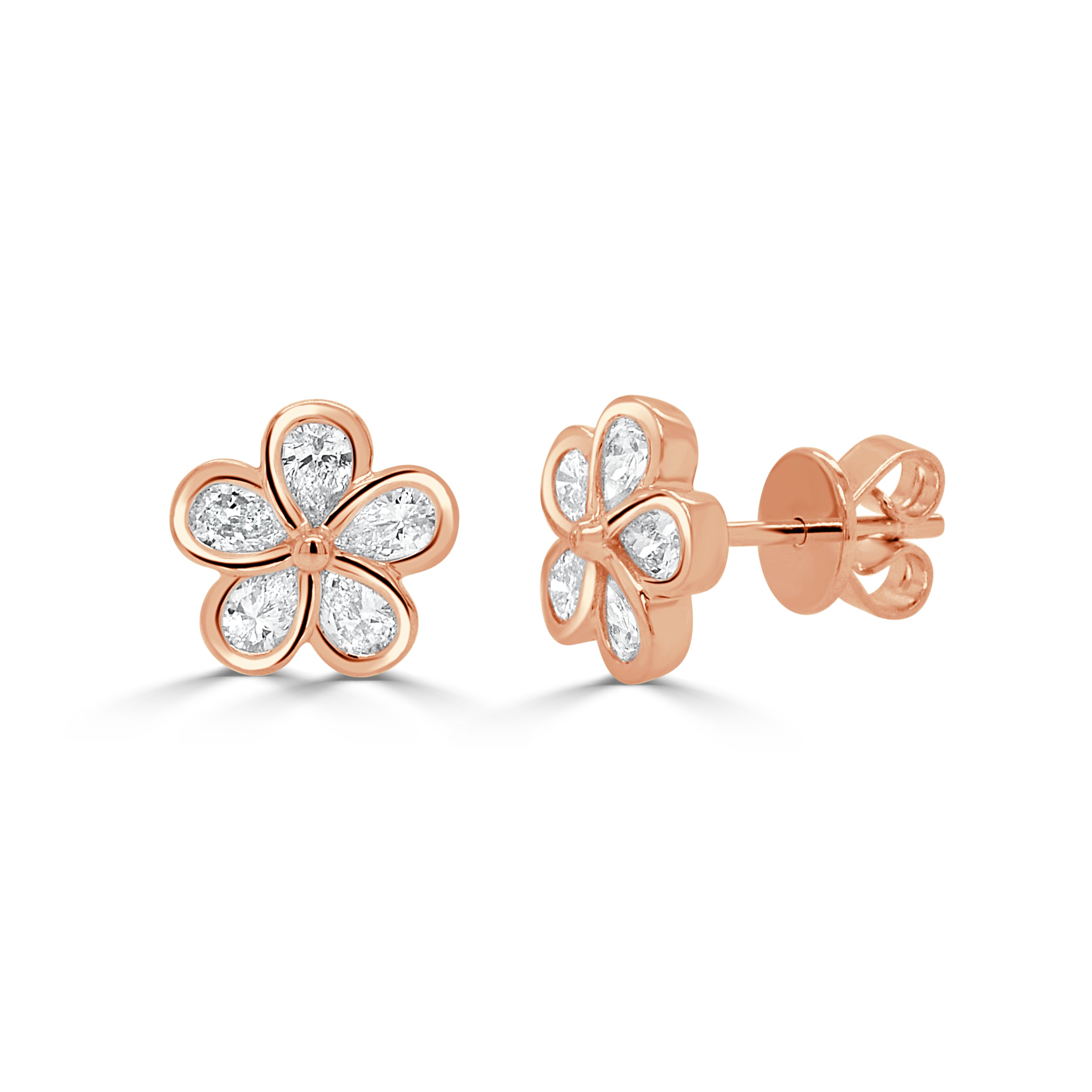 14K Gold Diamond Pear Shape Flower Bezel Earring