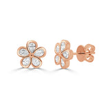 14K Gold Diamond Pear Shape Flower Bezel Earring