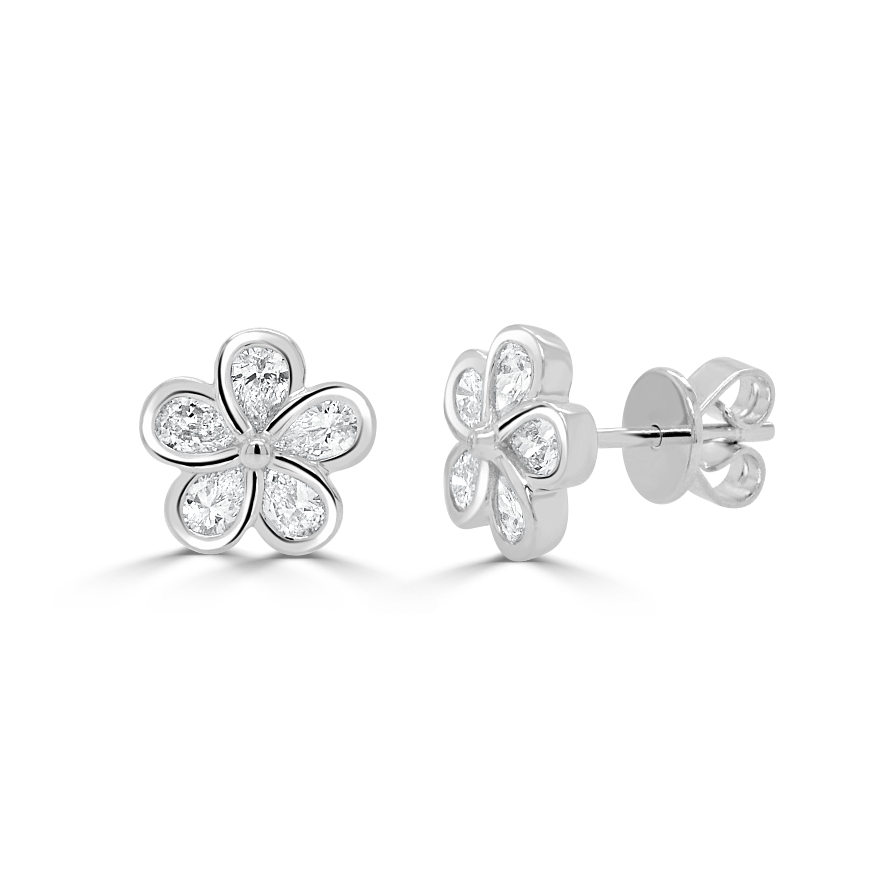 14K Gold Diamond Pear Shape Flower Bezel Earring