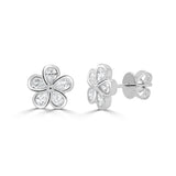 14K Gold Diamond Pear Shape Flower Bezel Earring