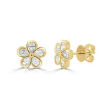 14K Gold Diamond Pear Shape Flower Bezel Earring
