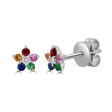 Load image into Gallery viewer, 14k Gold &amp; Rainbow Sapphire Flower Studs