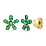 14K Gold Gemstone & Diamond Flower Stud Earrings
