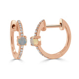 14K Gold Opal & Diamond Huggie Earrings