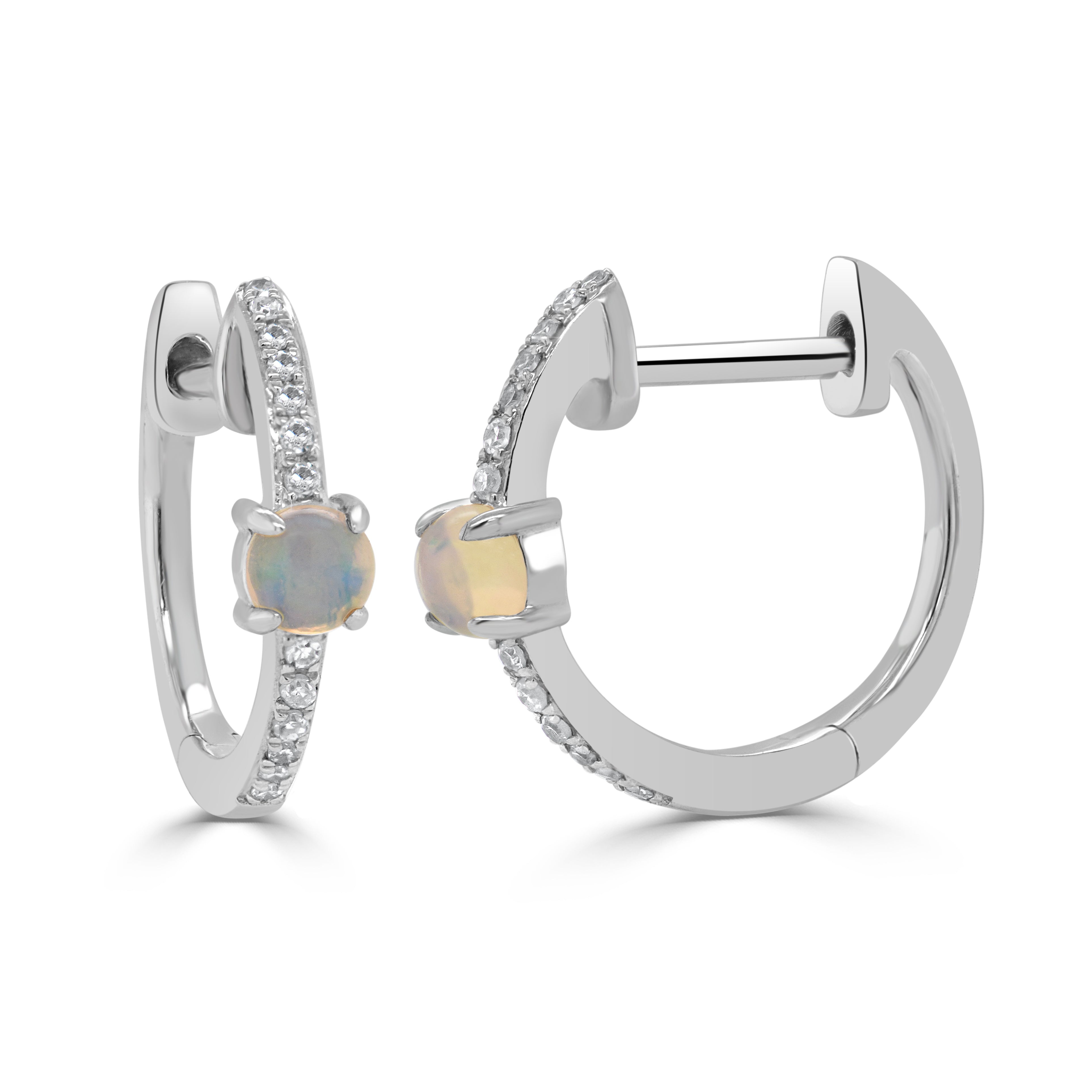 14K Gold Opal & Diamond Huggie Earrings